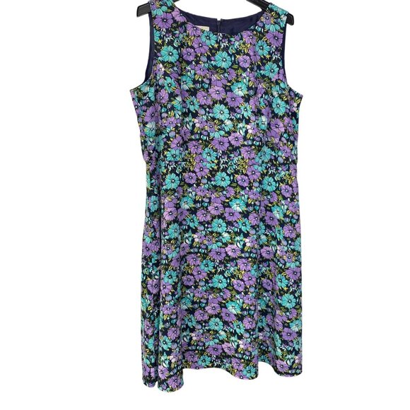 Talbots Floral Sleeveless A-Line Dress With Purple &‎ Blue Flowers Pattern 16W - Picture 3 of 7
